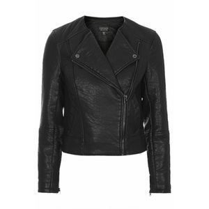 Topshop PETITE collarless moto leather jacket